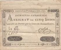 Francia 5 Livres - Embossed seal with Louis XVI (1791-11-01) - Sign. Corset - Serial 51