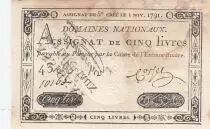 Francia 5 Livres - False - Embossed seal with Louis XVI (1791-06-27) - Serial 43 A