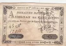 Francia 5 Livres - False - Embossed seal with Louis XVI (1791-06-27) - Serial 45 F