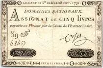 Francia 5 Livres Embossed seal with Louis XVI (1791-09-28)