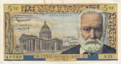 Francia 5 NF - Victor Hugo - 04-02-1960 - Serial A.31