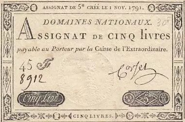 Francia 5 Pounds - 01-11-1791 - Sign. Corsel - Serial 45F