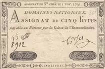 Francia 5 Pounds - 01-11-1791 - Sign. Corsel - Serial 45F