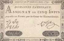 Francia 5 Pounds - 01-11-1791 - Sign. Corsel - Serial 73A