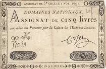Francia 5 Pounds - 01-11-1791 - Sign. Corsel - Serial 90K