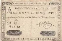 Francia 5 Pounds - 01-11-1791 - Sign. Corsel - Serial 91G