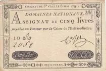 Francia 5 Pounds - 06-05-1791 - Sign. Corsel - Serial 2058