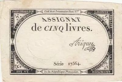 Francia 5 Pounds - 10 Brumaire Year II (31.10.1793) - Sign. Ariquey - Serial 17564