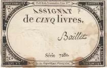 Francia 5 Pounds - 10 Brumaire Year II (31.10.1793) - Sign. Baillet - Serial 7281