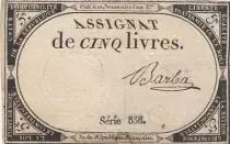 Francia 5 Pounds - 10 Brumaire Year II (31.10.1793) - Sign. Barba - Serial 858