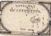 Francia 5 Pounds - 10 Brumaire Year II (31.10.1793) - Sign. Berlioz - Serial 9429