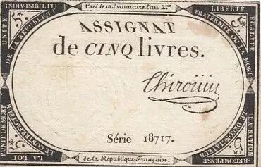 Francia 5 Pounds - 10 Brumaire Year II (31.10.1793) - Sign. Chaignet - Serial 12650