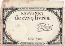 Francia 5 Pounds - 10 Brumaire Year II (31.10.1793) - Sign. David - Serial 7903