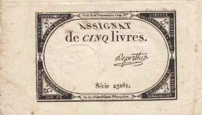 Francia 5 Pounds - 10 Brumaire Year II (31.10.1793) - Sign. Deperthe - Serial 23261