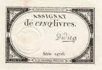 Francia 5 Pounds - 10 Brumaire Year II (31.10.1793) - Sign. Didier - Serial 14726