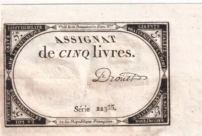 Francia 5 Pounds - 10 Brumaire Year II (31.10.1793) - Sign. Drouet - Serial 22355