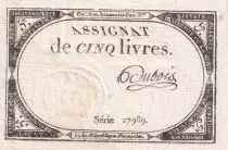Francia 5 Pounds - 10 Brumaire Year II (31.10.1793) - Sign. Dubois - Serial 27989