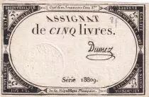 Francia 5 Pounds - 10 Brumaire Year II (31.10.1793) - Sign. Dumez - Serial 18809
