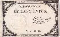 Francia 5 Pounds - 10 Brumaire Year II (31.10.1793) - Sign. Guinand - Serial 20191