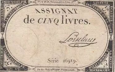 Francia 5 Pounds - 10 Brumaire Year II (31.10.1793) - Sign. Loiseleau - Serial 26919