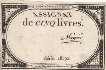 Francia 5 Pounds - 10 Brumaire Year II (31.10.1793) - Sign. M&eacute;gnie - Serial 18592