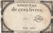 Francia 5 Pounds - 10 Brumaire Year II (31.10.1793) - Sign. Police - Serial 13621