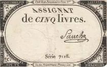 Francia 5 Pounds - 10 Brumaire Year II (31.10.1793) - Sign. Sanche - Serial 7118