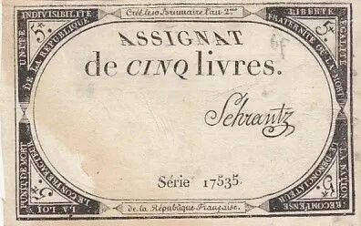 Francia 5 Pounds - 10 Brumaire Year II (31.10.1793) - Sign. Sehrentz - Serial 17535
