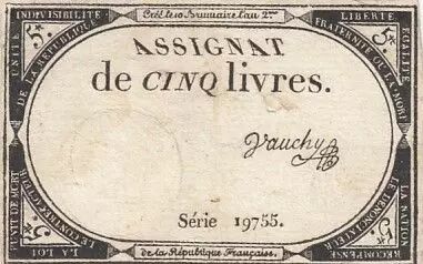 Francia 5 Pounds - 10 Brumaire Year II (31.10.1793) - Sign. Troup� - Serial 14726
