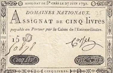 Francia 5 Pounds - 27-06-1792 - Sign. Corsel - Serial 15D