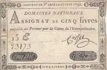 Francia 5 Pounds - 27-06-1792 - Sign. Corsel - Serial 15E