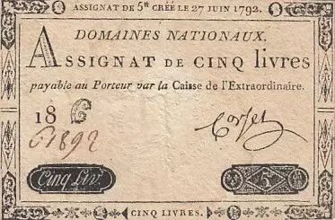 Francia 5 Pounds - 27-06-1792 - Sign. Corsel - Serial 18G
