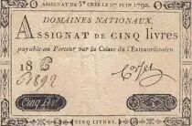 Francia 5 Pounds - 27-06-1792 - Sign. Corsel - Serial 18G