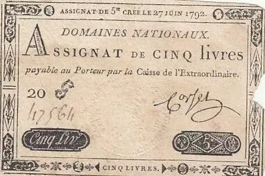 Francia 5 Pounds - 27-06-1792 - Sign. Corsel - Serial 20G