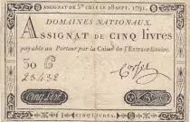 Francia 5 Pounds - 28-09-1791 - Sign. Corsel - Serial 30G