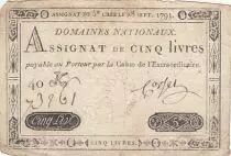 Francia 5 Pounds - 28-09-1791 - Sign. Corsel - Serial 40K