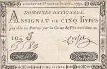 Francia 5 Pounds - 30-04-1792 - Sign. Corsel - Serial 104J