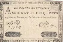 Francia 5 Pounds - 30-04-1792 - Sign. Corsel - Serial 106D