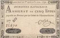 Francia 5 Pounds - 31-07-1792 - Sign. Corsel - Serial 27G