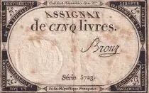 Francia 5 Pounds 10 Brumaire Year II (31.10.1793) - F+ - Sign Brouz