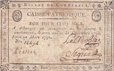 Francia 5 Sols - Sarthe - Municipalit� de Ch�teau-du-Loir - 03-1792