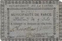 Francia 5 sols - Sarthe - Parc&eacute;\'s municipality - 1792