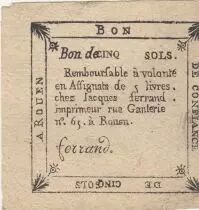 Francia 5 sols - Seine-inf&eacute;rieure - Rouen chez Jacques Ferrand - Exchange office - 1792