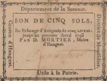 Francia 5 sols - Somme - Mayor of Hangest - False ? - 04-1793