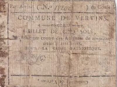 Francia 5 Sous - Aisne - Vervins - 1792