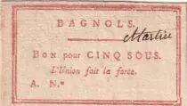 Francia 5 Sous - Gard - Bagnols - Letter A - 1791