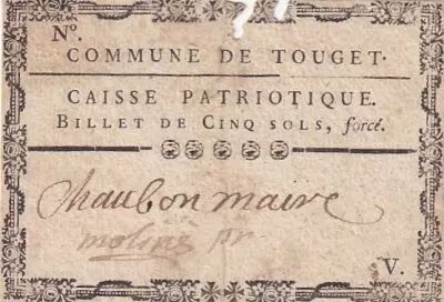 Francia 5 Sous - Gers - Caisse Patriotique Commune de Touget - 179