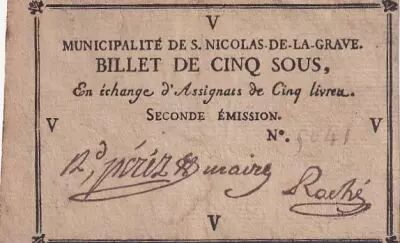 Francia 5 Sous - Haute-Garonne - Municipalit� de Saint-Nicolas-de-la-Grave - 1792