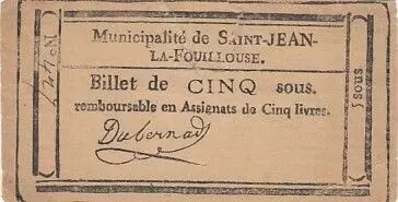 Francia 5 sous - Loz�re - Saint Jean la fouillouse muncipality - 1792