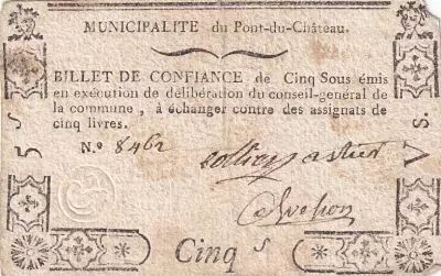 Francia 5 sous - Puy de d�me - Municipality of Pont du ch�teau - 1792
